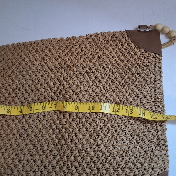 Tan Woven Paper Raffia Drawstring Backpack - Picture 12 of 15